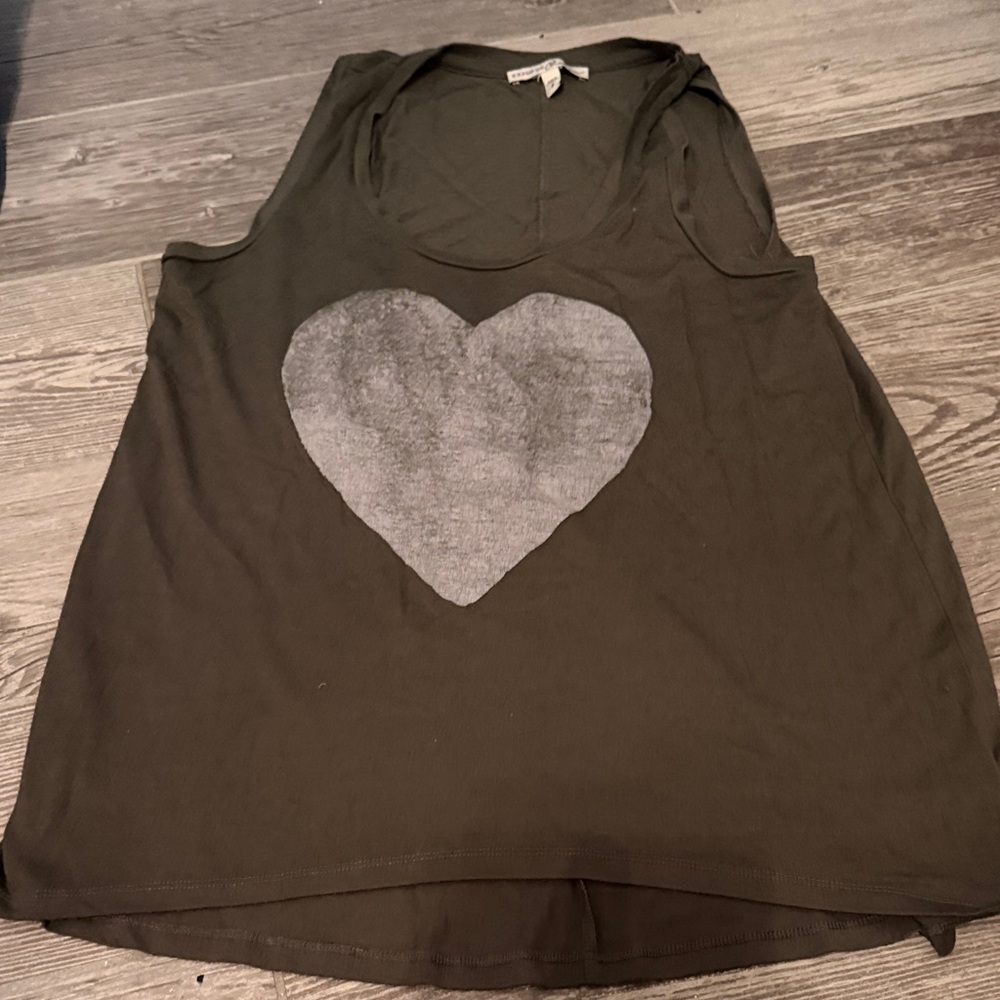 Express Olive Heart Graphic Tank Top